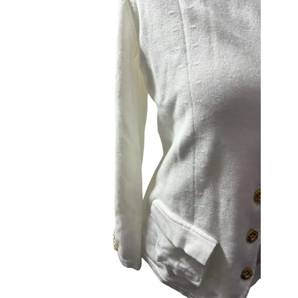 Mini Rose Women’s White Blazer Jacket S Cotton Nylon Spandex Gold Buttons - Picture 6 of 12